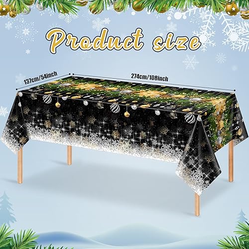 Miniatura 2 de Mantel de plástico con diseño de árbol de Navidad, 3 piezas, mantel rectangular de invierno con copos de nieve para Navidad, vacaciones, Año Nuevo,