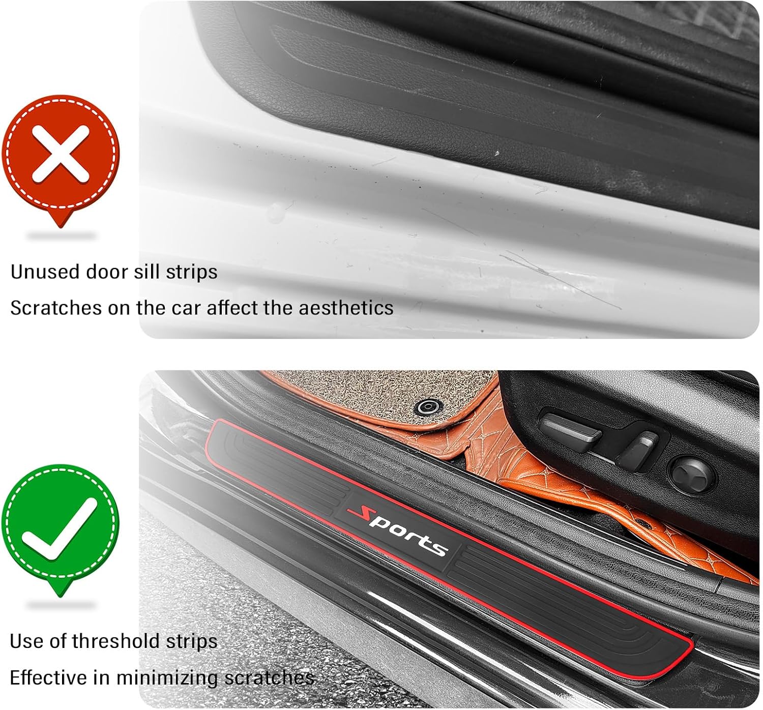 4PCS Car Door Sill Protector,Anti-Scratch & Waterproof Car Door Sills Scratch Protection,Universal Car Exterior Accessories Automotive Door Entry Guard for Car,Truck,SUV (Sport, Width 1.96'') thumbnail