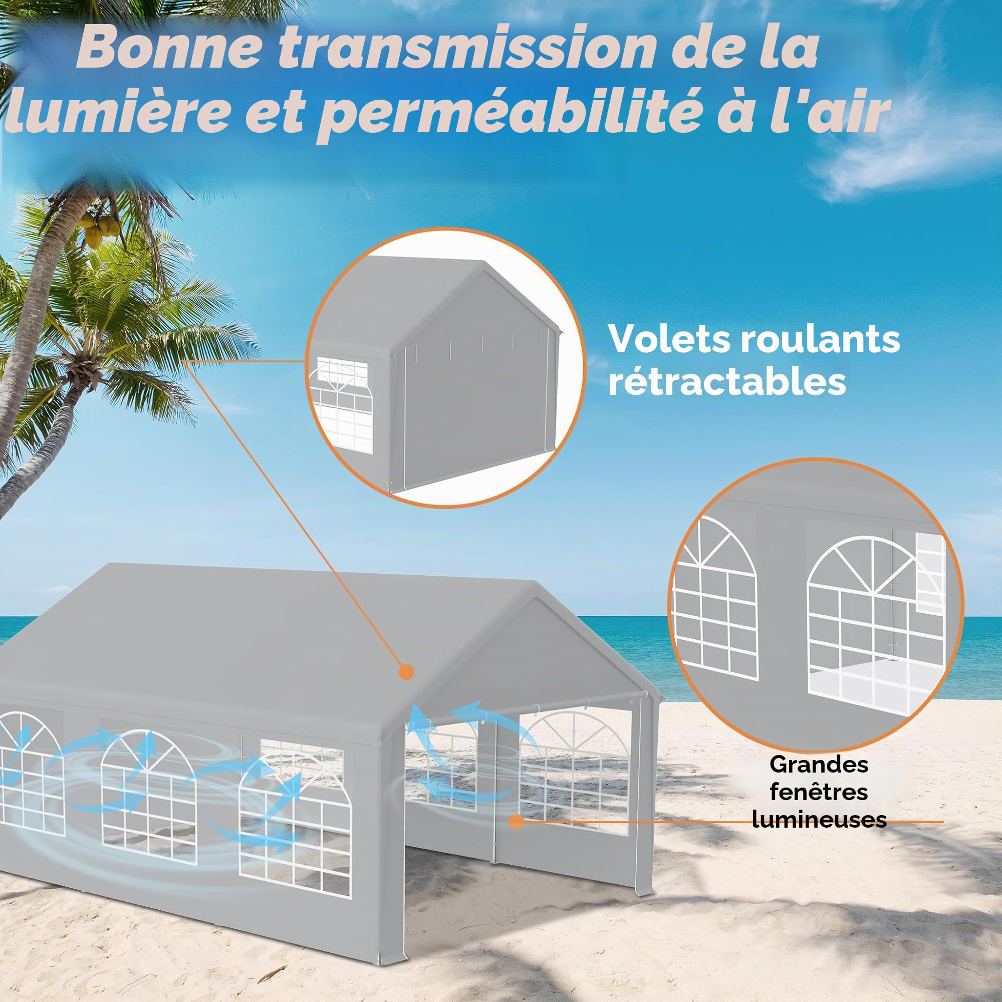 LZQ Tonnelle 4 x 6 m avec bâche de toit en polyéthylène 170 g/m², parois latérales fenêtre, tente de jardin réception, 4 x 6 m acier galvanisé, protection UV, pergola