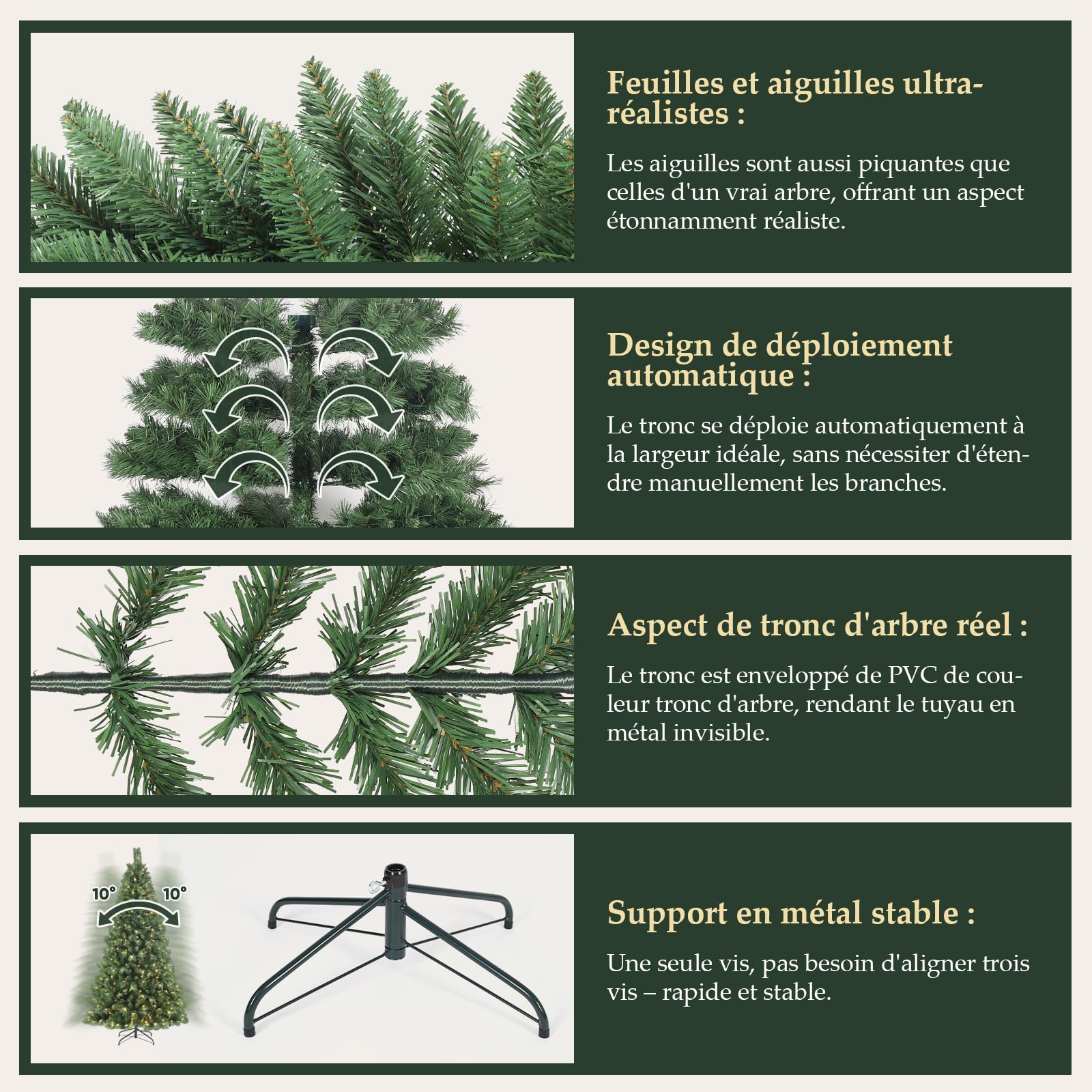SALCAR Sapin de Noël Artificiel Lumineux 210cm, Arbre de Noel avec 380 LED, 868 Pointes de Branche, Gants et Pieds de Sapin de Noël en Métal, Lgnifuge, Assemblage Rapide