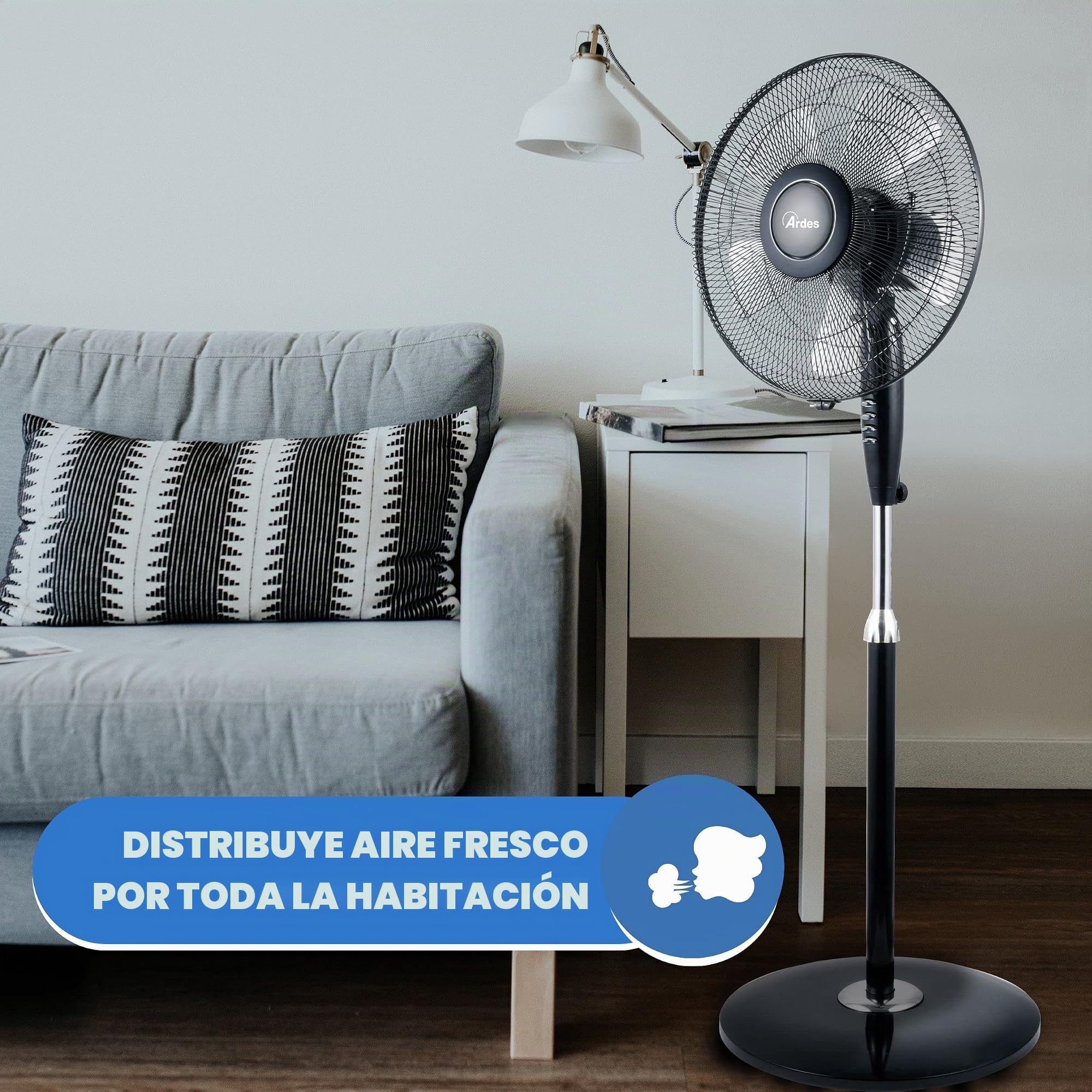 ARDES Ventilador de Pedestal Potente Silencioso 5 Aspas 40 cm Oscilatorio con Altura e Inclinación Regulable Ventilador de Pie Ardes 3 Velocidades Modelo AR5S41PB