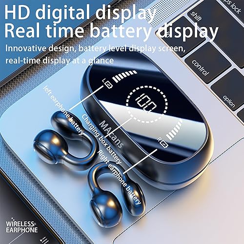 Miniatura 3 de Auriculares inalámbricos con clip de oreja abierta Auriculares de conducción de aire Pantalla de alimentación LED Auriculares deportivos Bluetooth