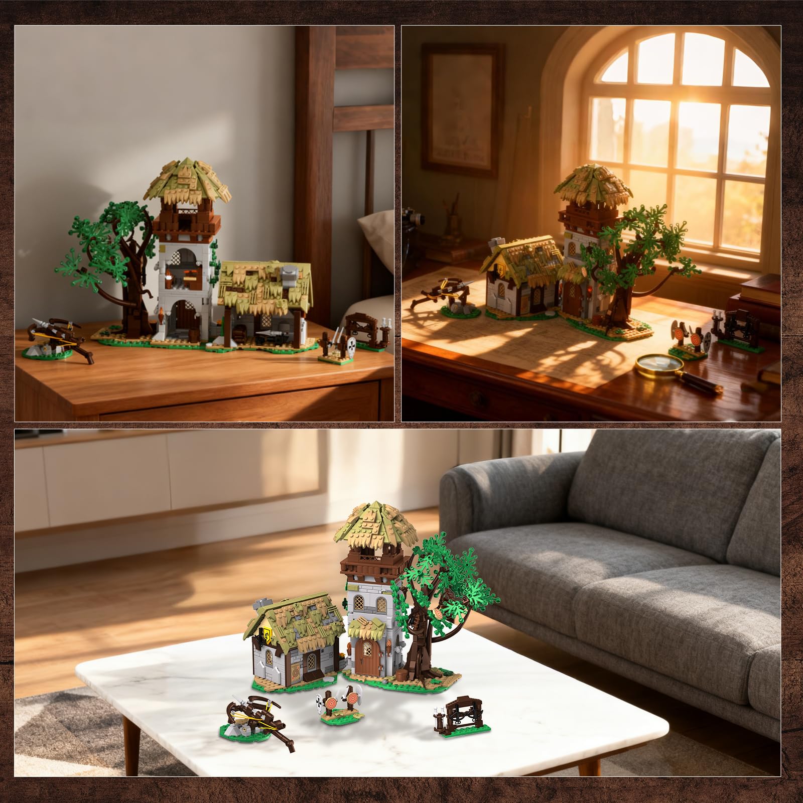 Campo de entrenamiento medieval, modelo de casa medieval, campo de tiro con arco, bloques de construcción para jóvenes y adultos (1109 unidades)