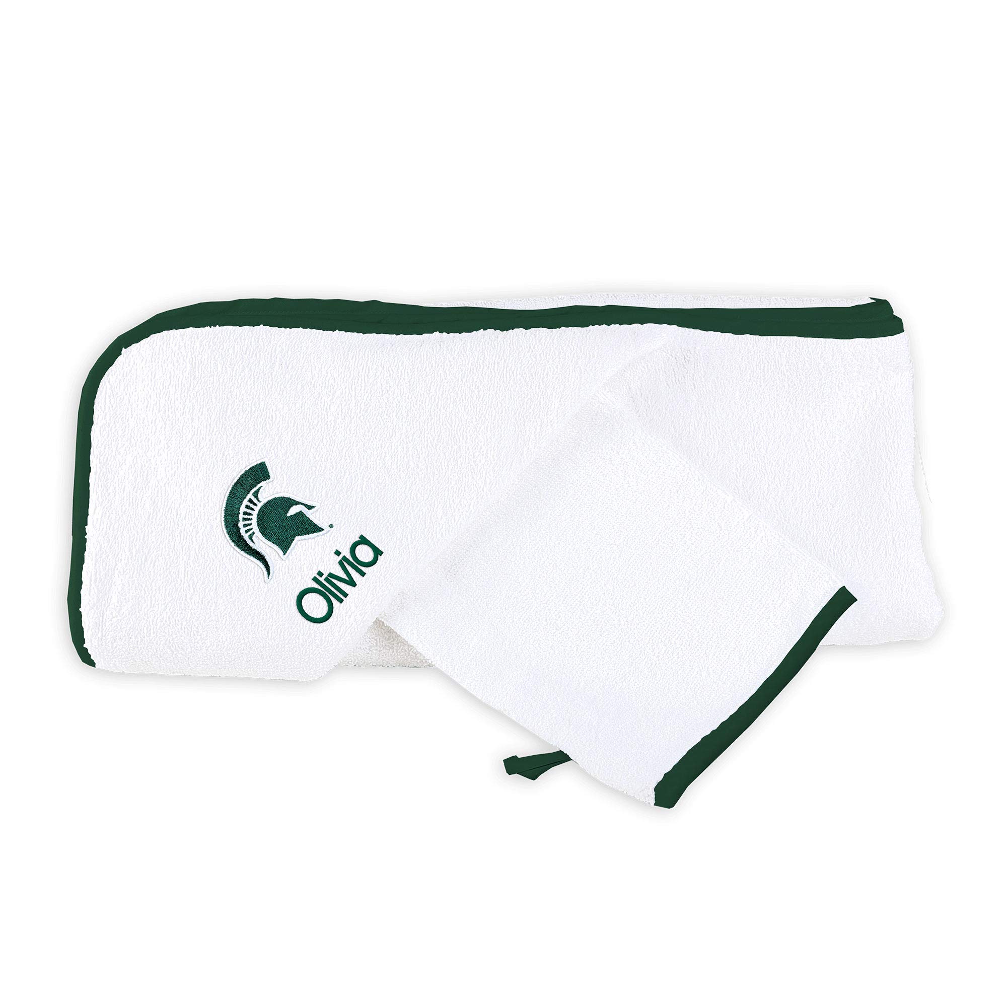 Designs by Chad and Jake Personalized Michigan State Spartans Hooded Towel & Wash Cloth Set (White)
