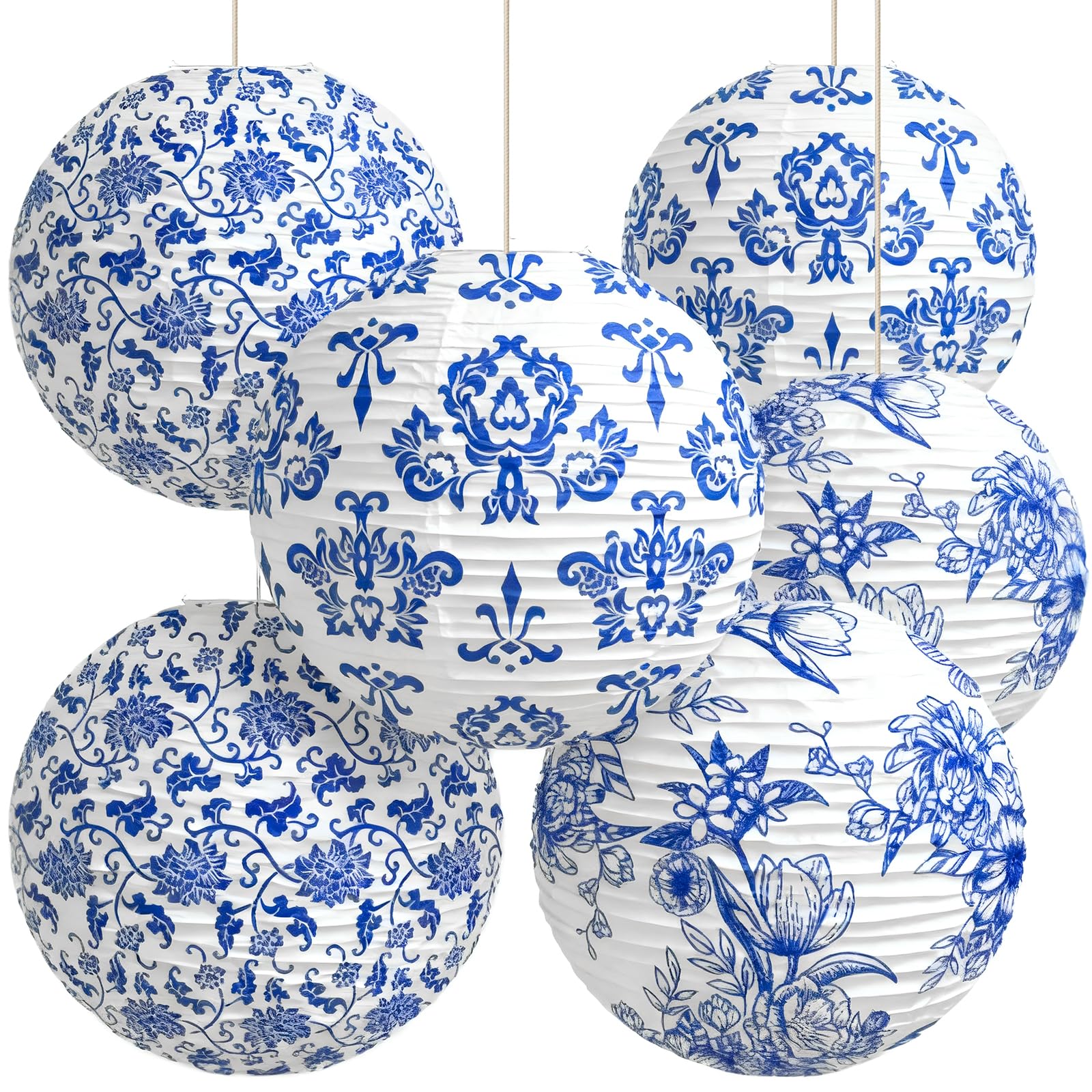 Lanternes en papier bleu et blanc pour décoration de mariage et fête d'anniversaire