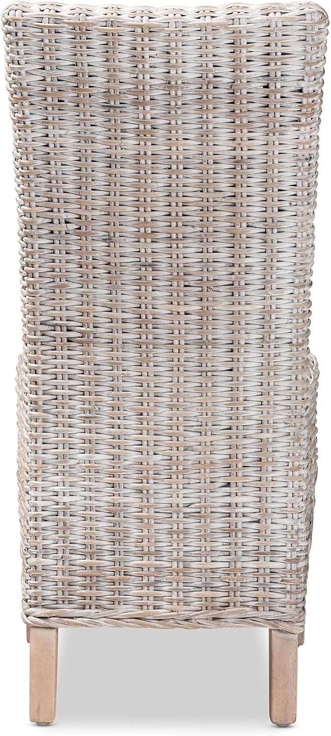 Baxton Studio Trianna Rustic Transitional Whitewashed Rattan and Natural Brown Finished Wood Dining Chair