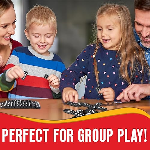 Miniatura 6 de Juego de dominó jumbo de doble seis, 28 azulejos blancos gruesos, caja de cuero vegano de madera sofisticada, juego familiar clásico, habilidades