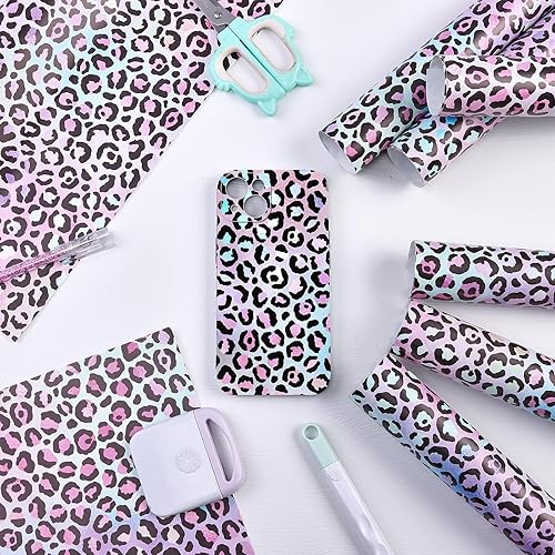 Miniatura 50 de Tintnut Vinilo permanente – 10 hojas de 12 x 10 pulgadas, hojas de vinilo adhesivo permanente de leopardo arcoíris, vinilo adhesivo permanente