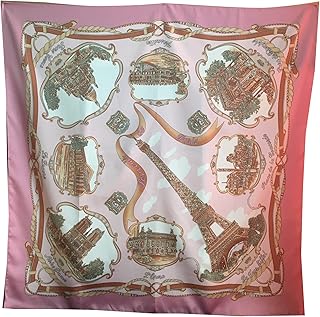 Pañuelo de París, Bufanda Torre Eiffel y otros monumentos de París, tamaño medio, 85 x 85 cm, color rosa