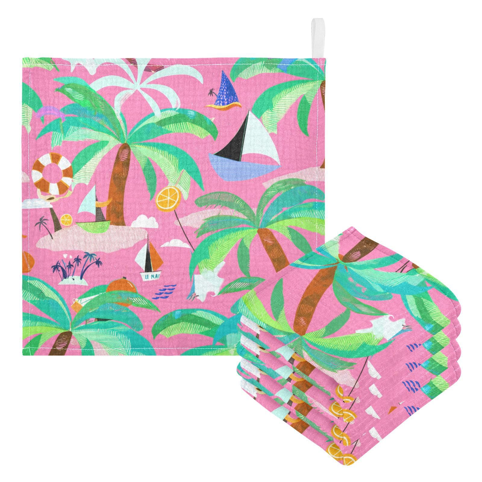 Kigai Tropical Coconut Tree Baby Washcloths,5pcs Ultra Soft Absorbent Towel,Newborn Bath Face Towel, Natural Reusable Baby Wipes for Sensitive Skin, Baby Registry as Shower