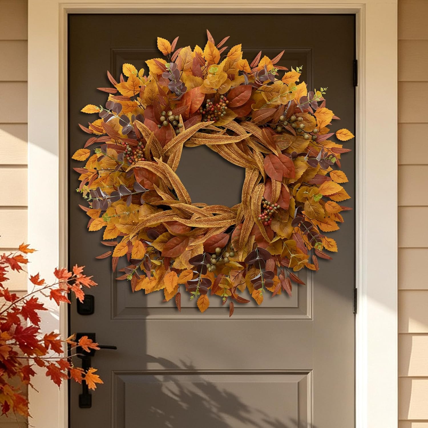 26 Inch Fall Wreaths for Front Door Eucalyptus Berry Wreath