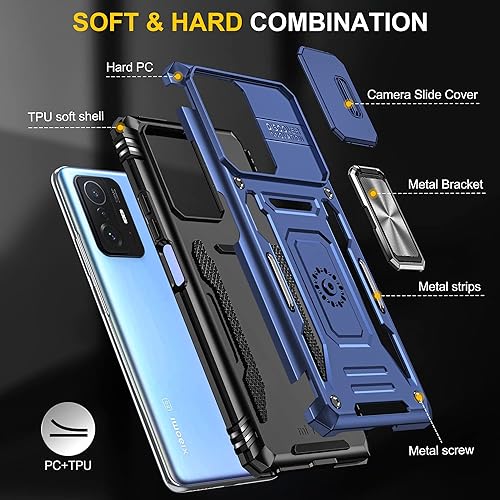 Miniatura 7 de Asuwish Funda de teléfono para Xiaomi Mi 11TMi11T Pro 5G con protector de pantalla de vidrio templado y cubierta de cámara deslizante Soporte de