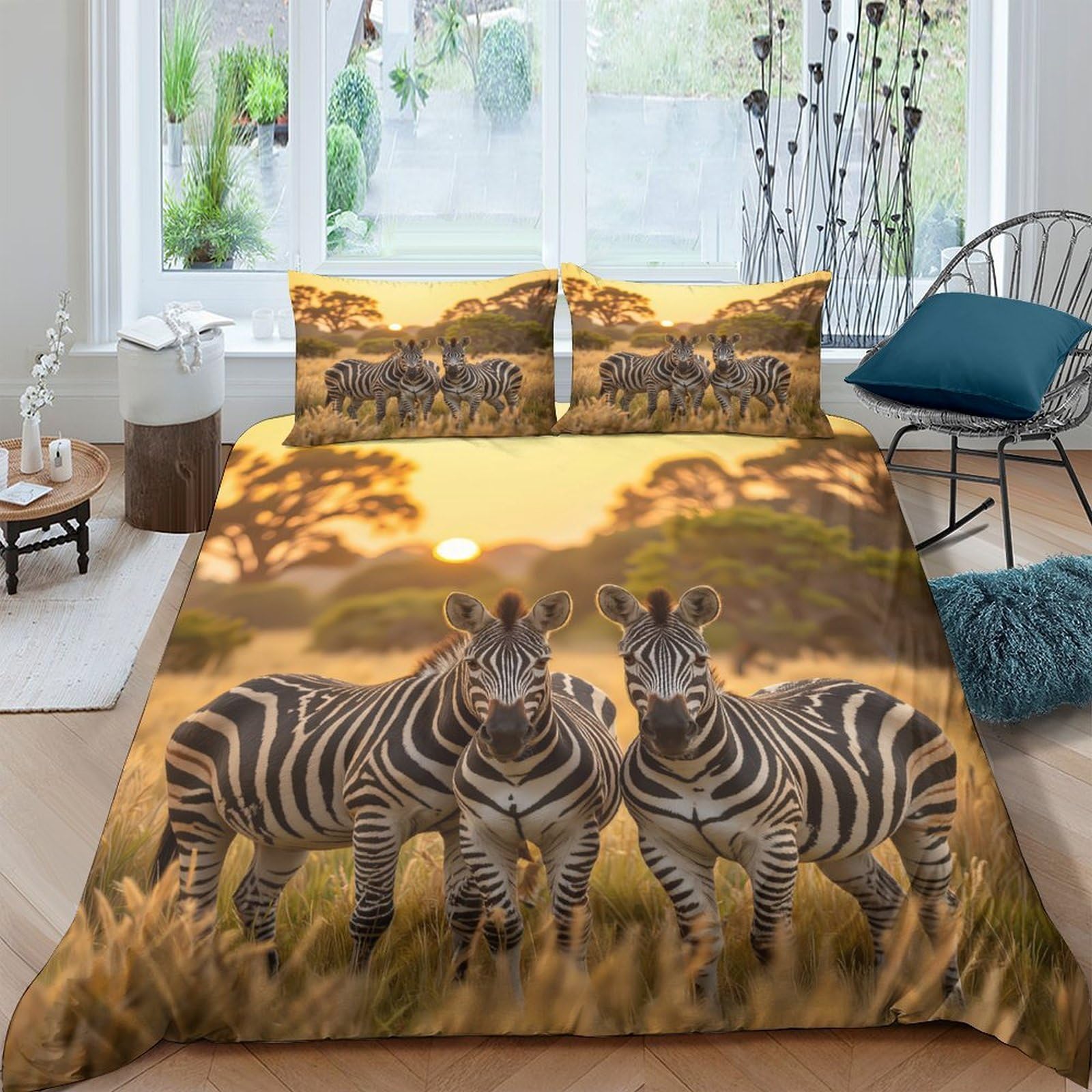 Ctjqhvkz Style-3 3D Printed Sunset Zebra Fitted Sheet Microfiber Soft Breathable Savannah Bed Cover For Bedroom Mattress Decor Single（135X200cm）
