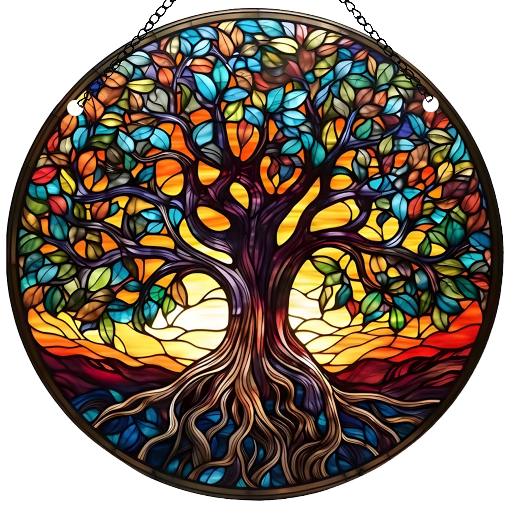 TUYOBG Acrylic Garden Wall Art Outdoor, Weather-Resistant Hanging Ornaments for Outdoor Fence Decorations, Colorful Round Garden Decor for Patio, Yard, Porch, or Living Room (Tree of Life)