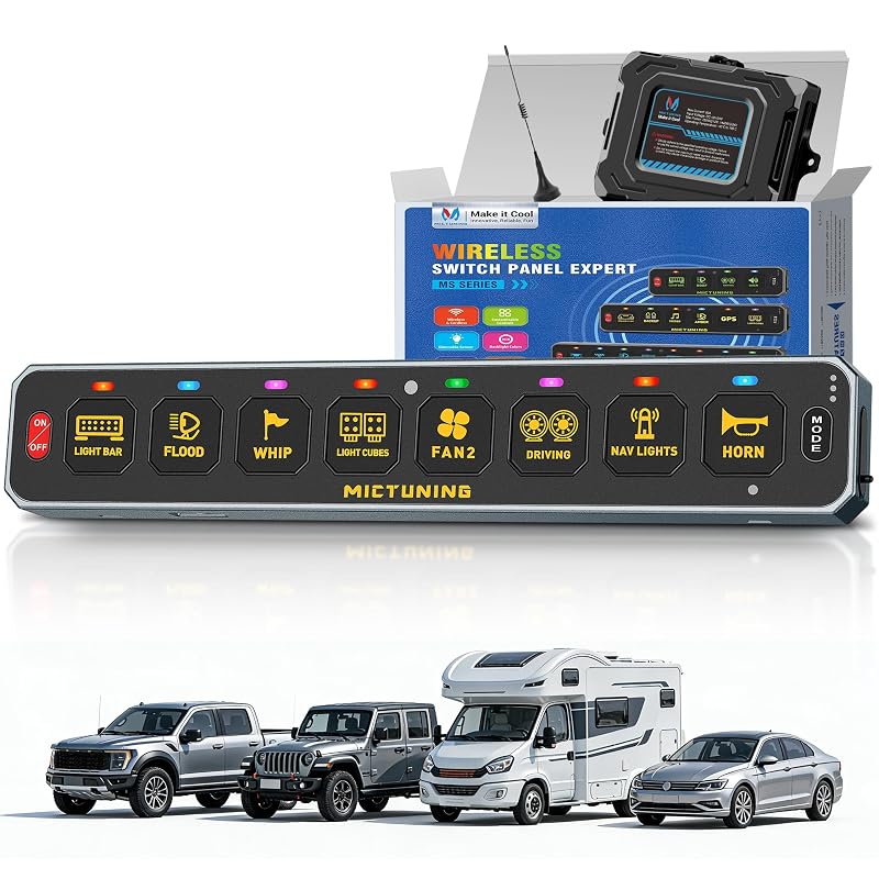 Painel de interruptores sem fio MICTUNING MS-W com 8 posições e alcance de 63,4 m