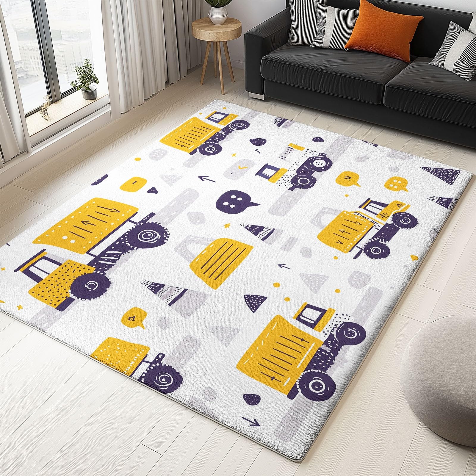 Tappeto Lavabile 160 x 230 cm Cartoon Giocattoli Veicoli da Costruzione, Tappeto Antiscivolo Pelo Corto Bianco - Tappeti Antimacchia Resistente, Tappeti per Soggiorno Cameretta Bambini Animali