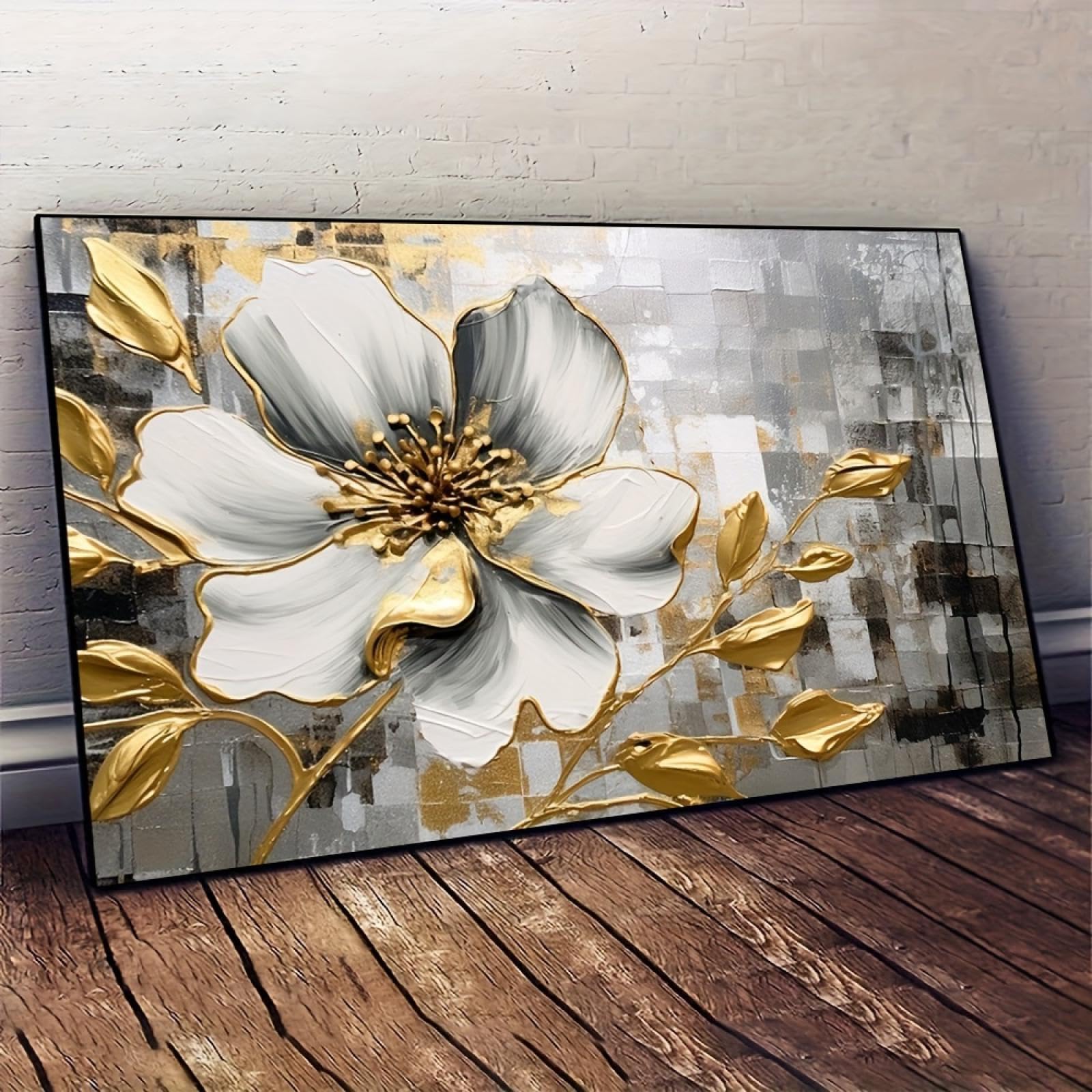 Décoration murale salon fleur d'or 60x110cm avec châssis - 8