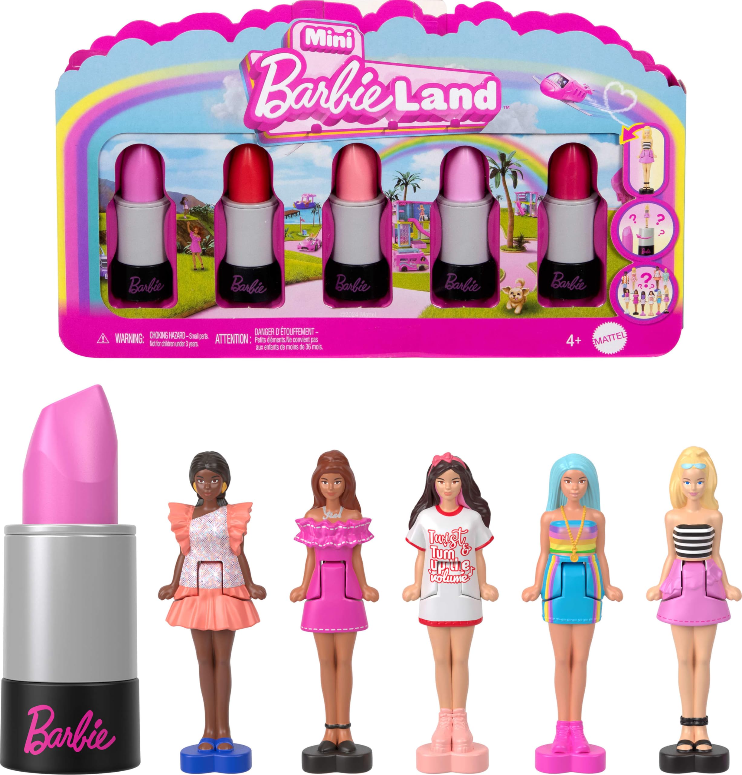 Barbie Mini BarbieLand 5-Pack Fashionistas Dolls, 1.5-inch Mini Dolls in Lipstick Tubes, Instant Collection & Surprise Reveals (Styles May Vary)