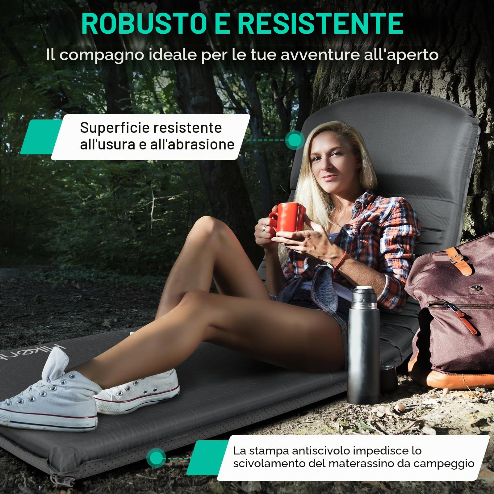HIKENTURE Materassino autogonfiabile, spessore 8 cm, in gommapiuma, materasso ad aria autogonfiabile, comodo tappetino per dormire per esterni, tenda, escursionismo A1