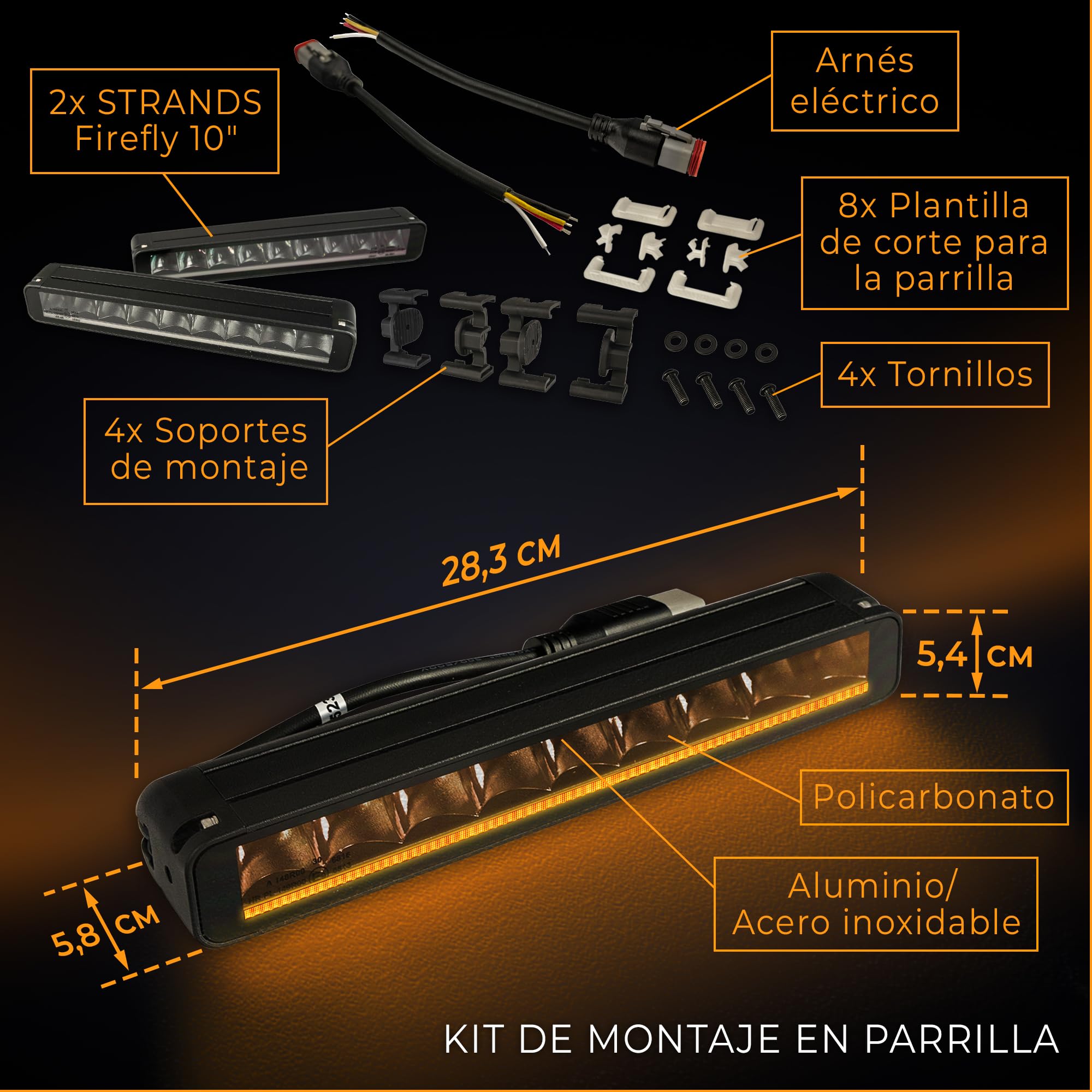 CHROMEMASTER | Luces LED en la Parrilla del Vehículo Compatibles con Ford Ranger Raptor 2022+ ; 2x Luces Diurnas LED BAR BLACK SERIES 11,2" IP69K, Homologación E, 12–24V; 3 Modos de Iluminación