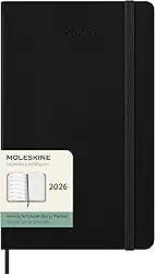 Moleskine Classic 12 Month 2026 Weekly Planner, Hard Cover, Large (5" x 8.25"), Black, 144 pages