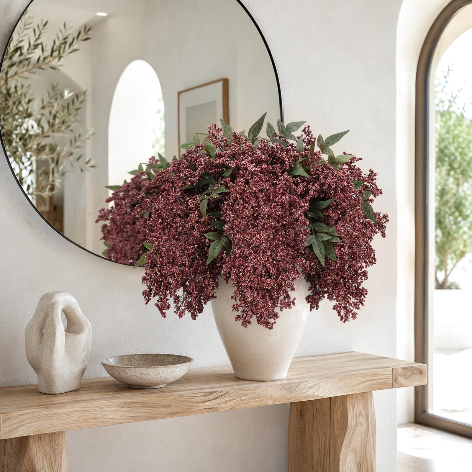 Künstliche gedeckte burgunderrote Beerenzweige für Vase, 100 cm hoch, künstliche Beerenstiele, realistisches dekoratives Beerenspray für Bodenvase, modern, organisch, französisches Landhaus