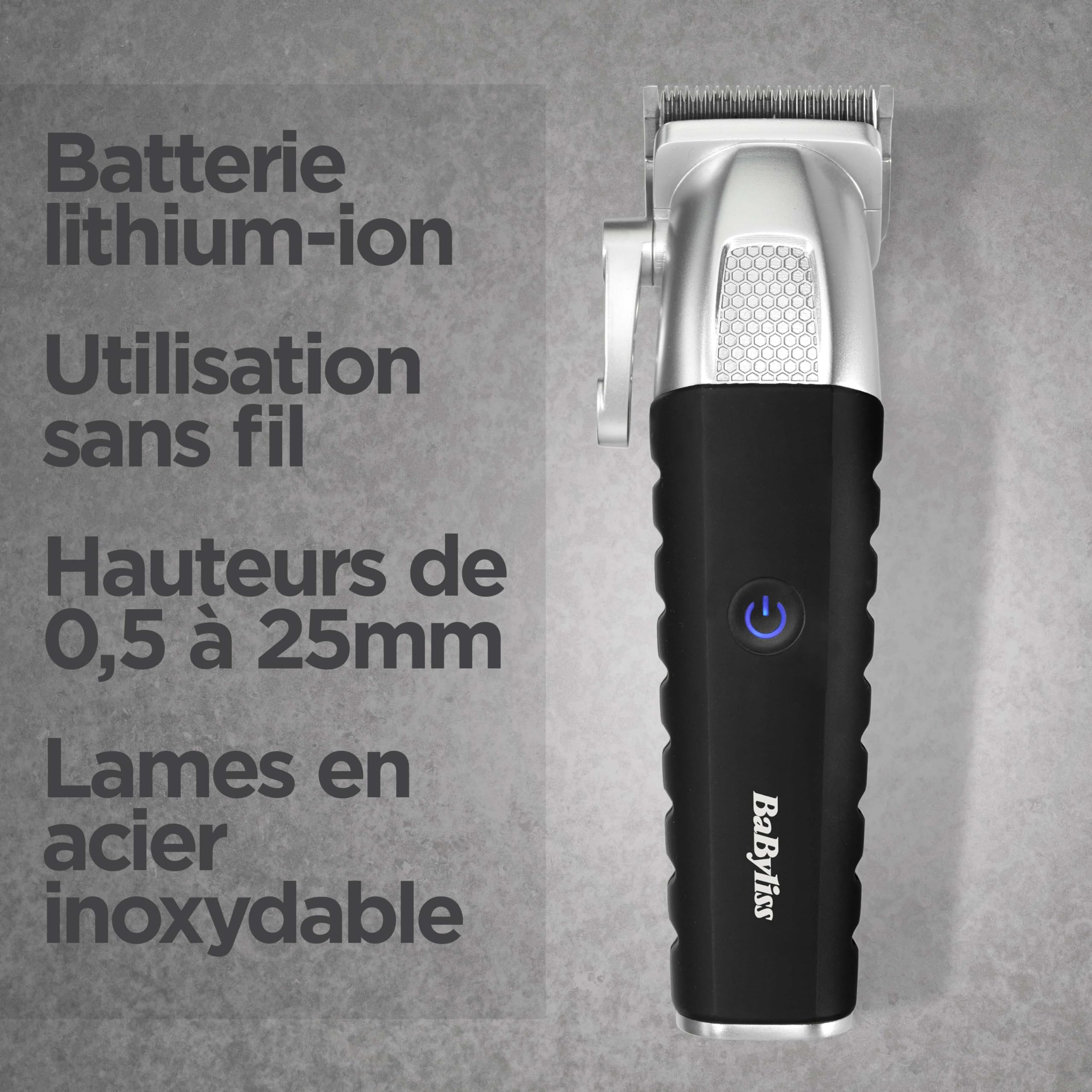 BaByliss E812E Tondeuse cheveux sans fil Lithium Power, batterie Lithium, charge rapide, lames acier japonais, 8 sabots