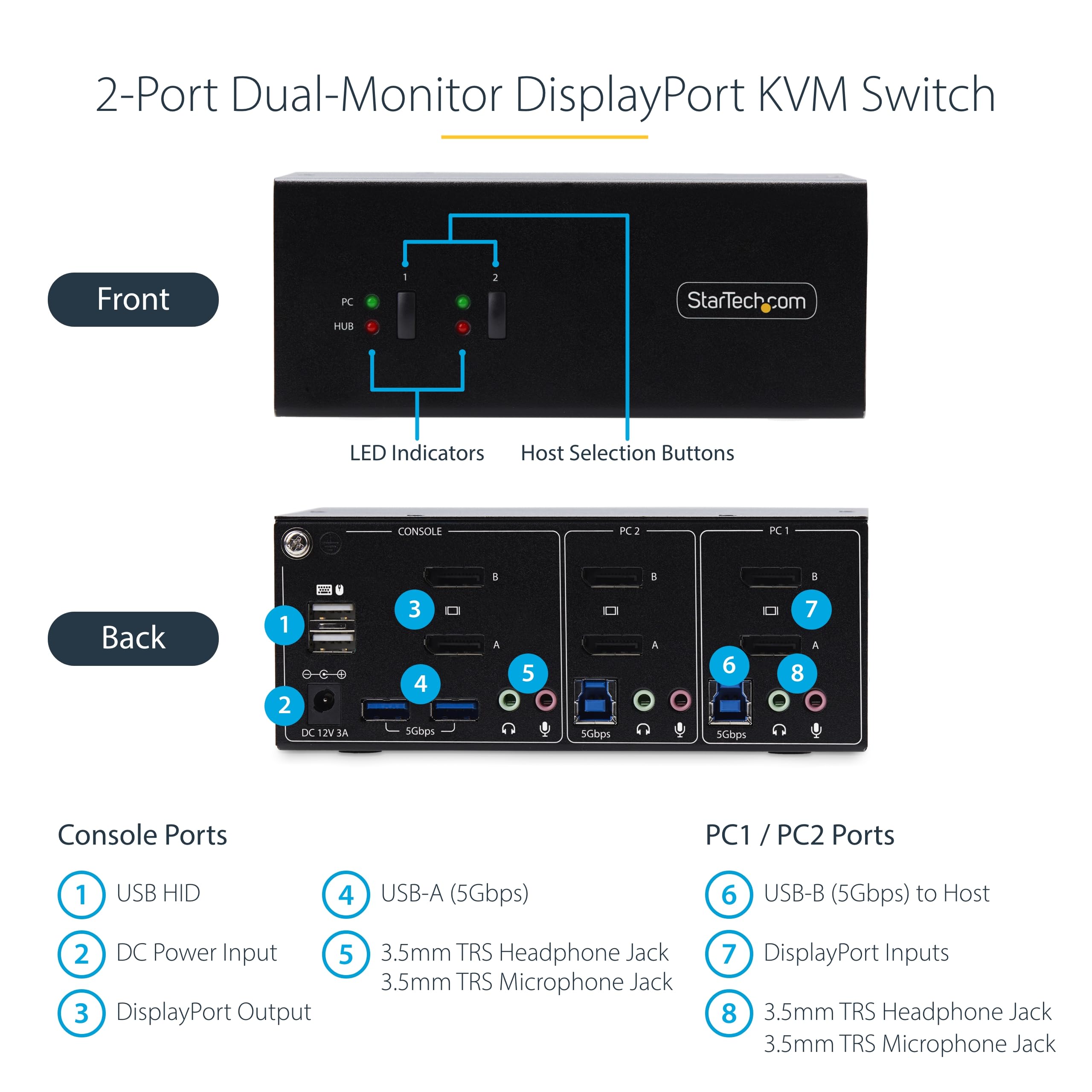 Amazon.com: StarTech 2-Port Dual DisplayPort KVM Switch, 4K 60Hz