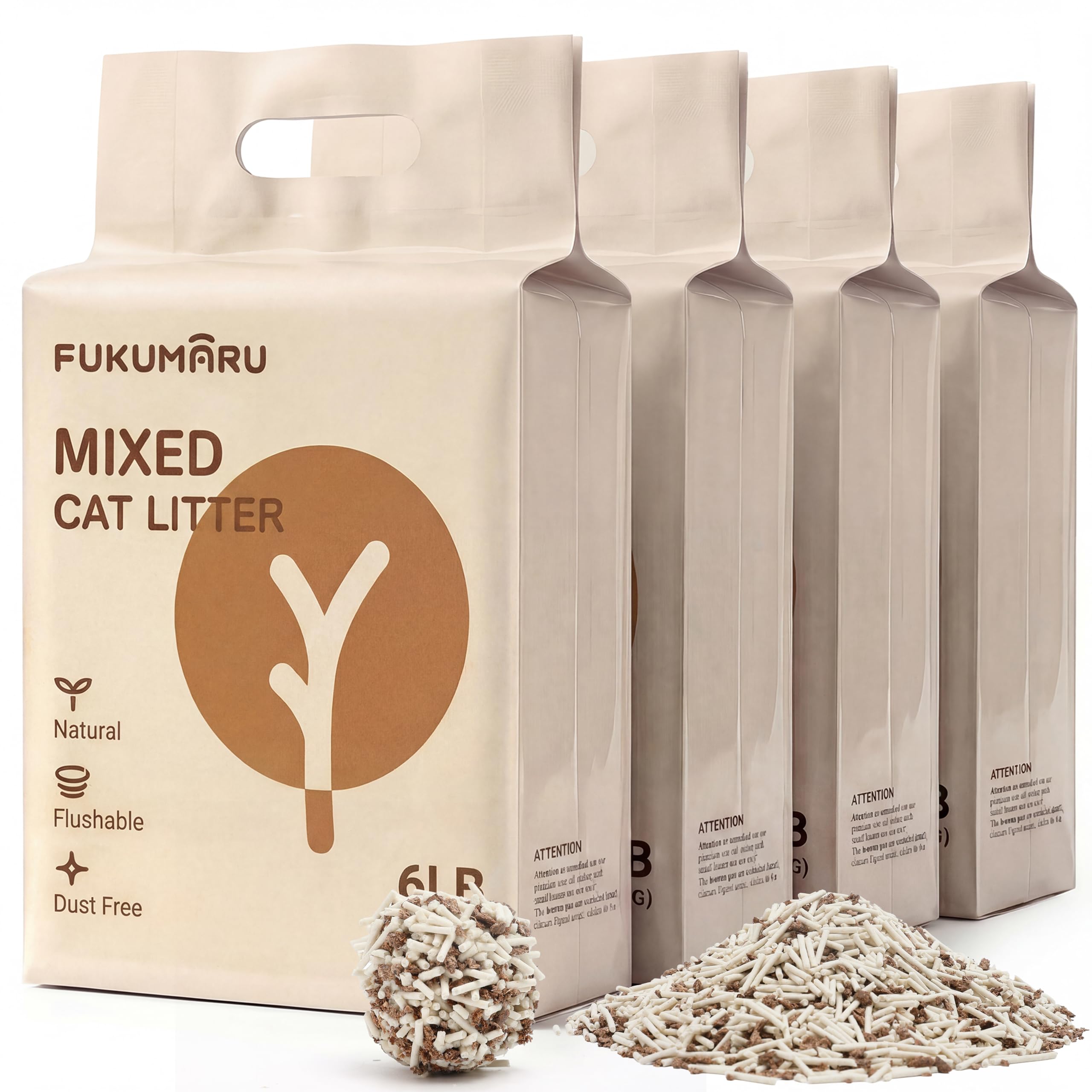 FUKUMARU Tofu Cat Litter, Clumping Litter for Cats, 19L Mixed Apple Wood Pellets, Dust-free and Easy Clumping, Odour Control, Flushable, Direct to Toliet,Low Residue