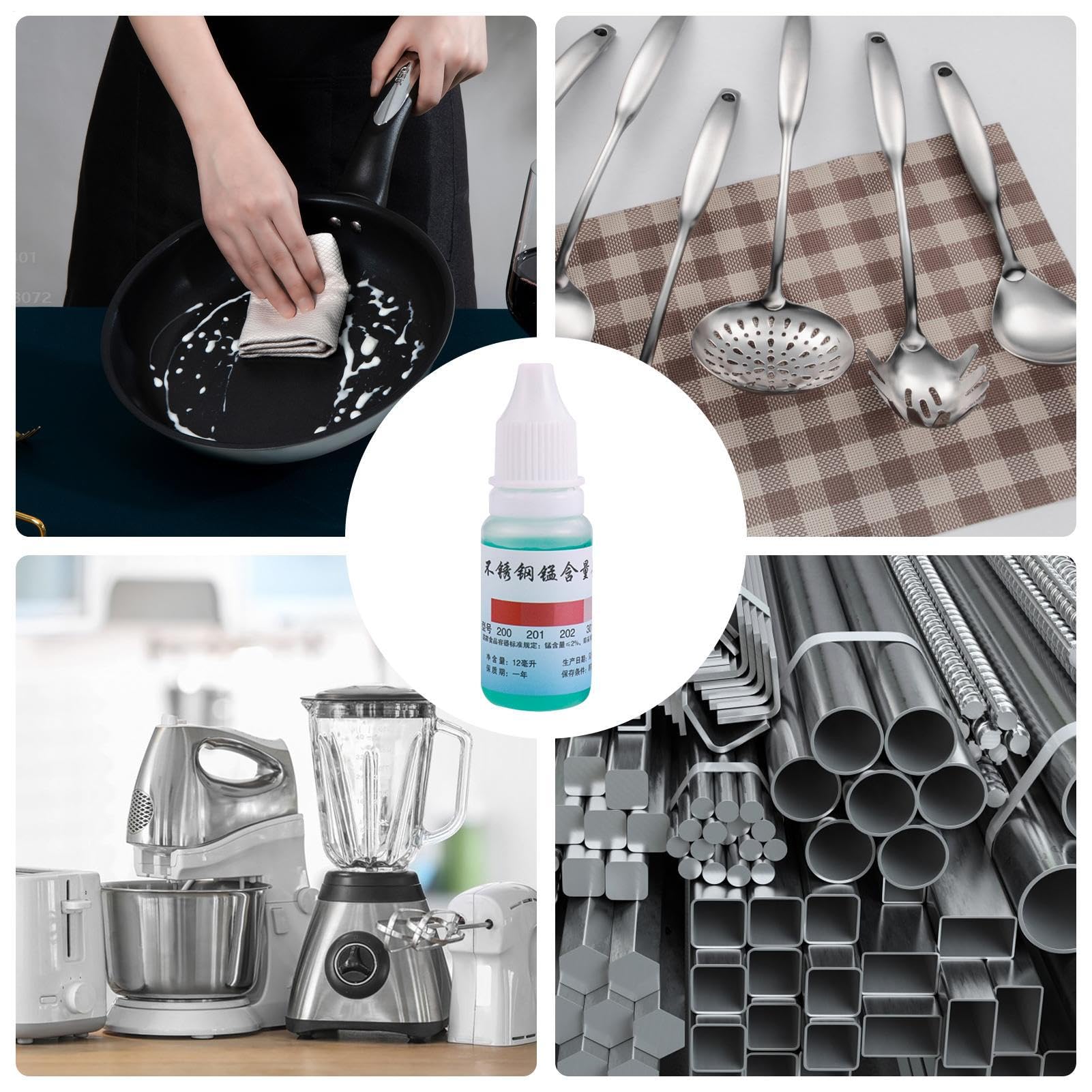 Edelstahl 304 Testflüssigkeit 12 Ml – Edelstahl Prüfflüssigkeit Zur Materialprüfung | Identifikation Von Edelstahlqualität Für Küchenutensilien, Sanitärartikel & Metallprodukte | Ca. 200 Tests