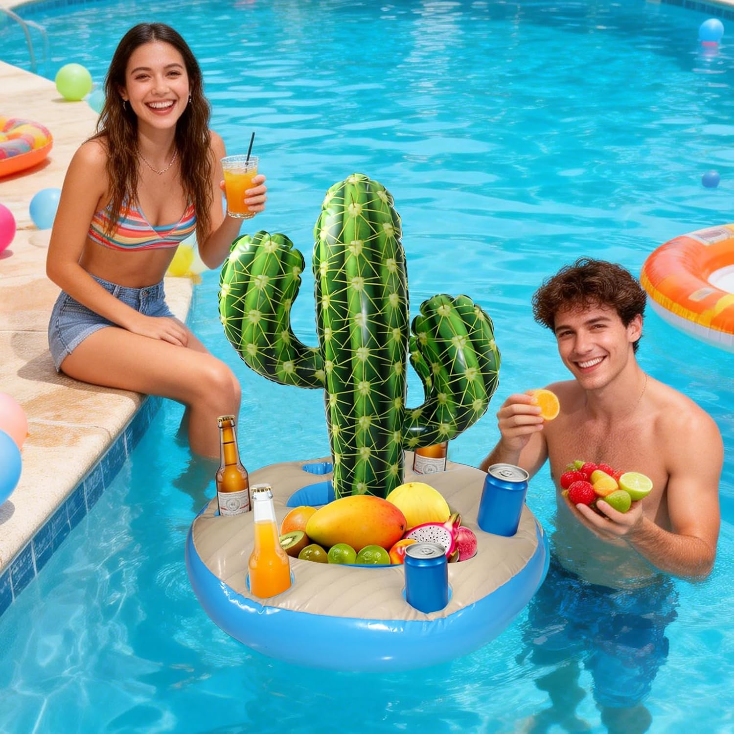 Inflatable Cactus Cooler,37"×27.6" Cactus Ice Bucket Beer Beverage Cooler,Reusable Beverage Hawaiian Themed Party Inflatable Ice for Birthday Party Supplies Sports Game