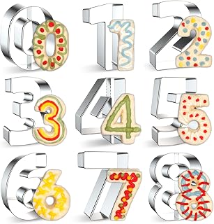 FUSOTO 9-Piece Stainless Steel Number Cookie Cutters Set 0-8 (6 Reverses to 9) for Birthday Baking & Cookies
