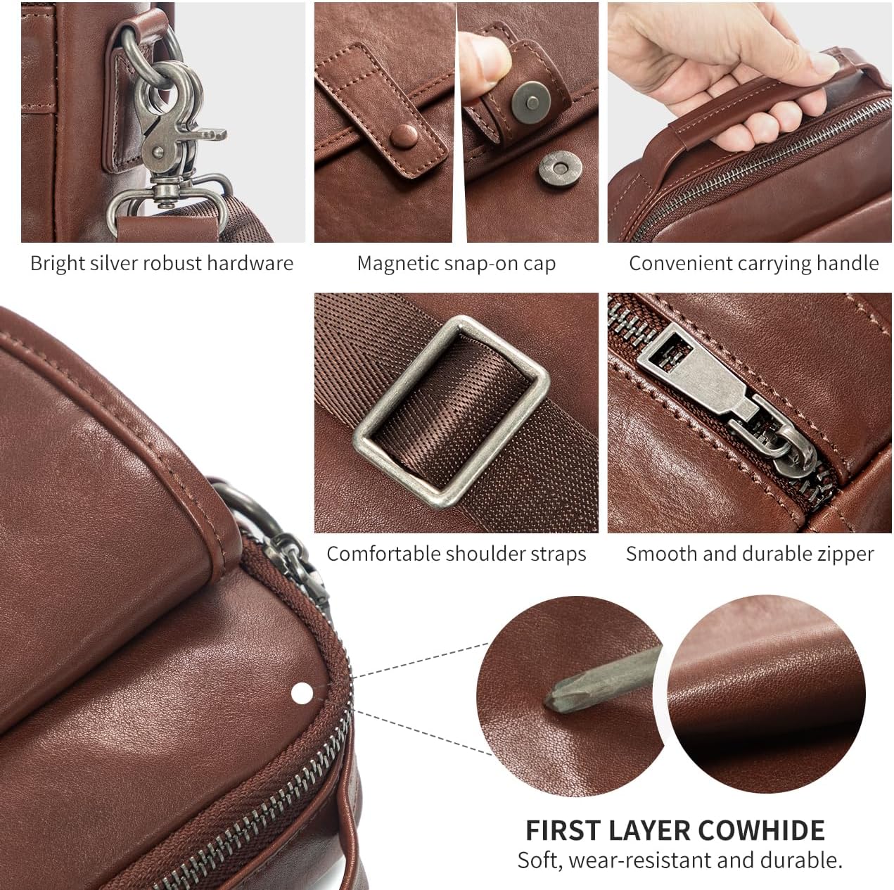 Augus Leather Small Messenger Bag For Men Crossbody Handbag Shoulder Sling Travel Bags for Men Purse Daypack Magnetic Buckle