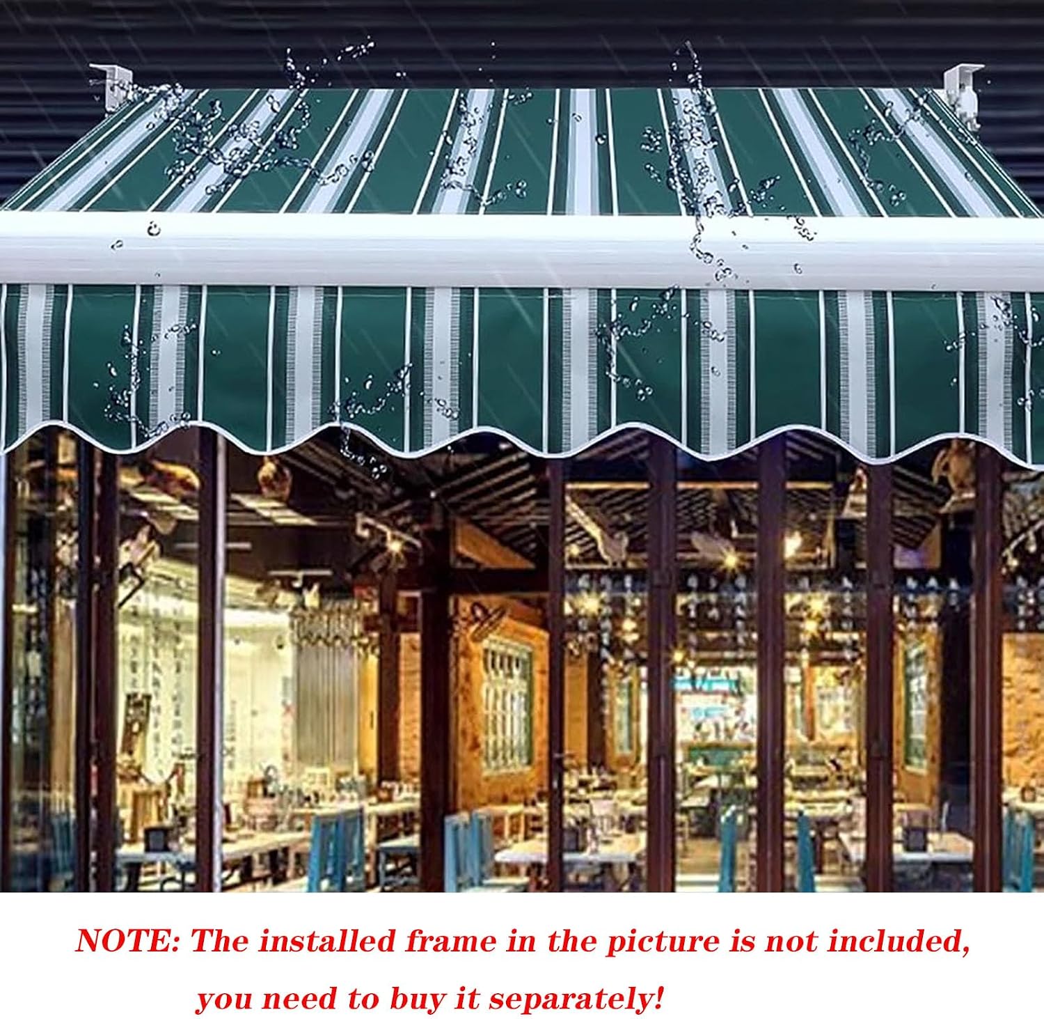 Manual Retractable Patio Awning Top Replacement Fabric Sun Shade Awning Cover Waterproof Polyester Canopy Cloth for Window Door Market Shop Restaurant Cafe(Size:13x6.5ft,Color:Green Stripes)