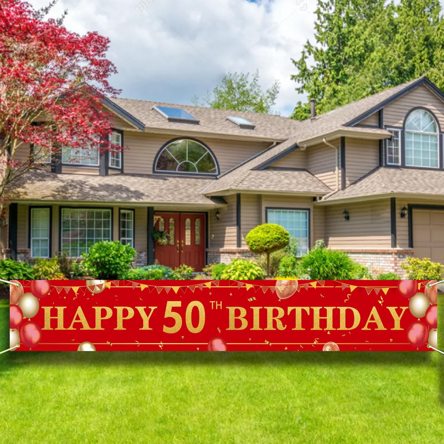 Red And Black Happy Birthday Banner Backdrop Balloon Glitter Sign Birthday Photo Background Party Decorations For Girls Boys Women Men Anniversary