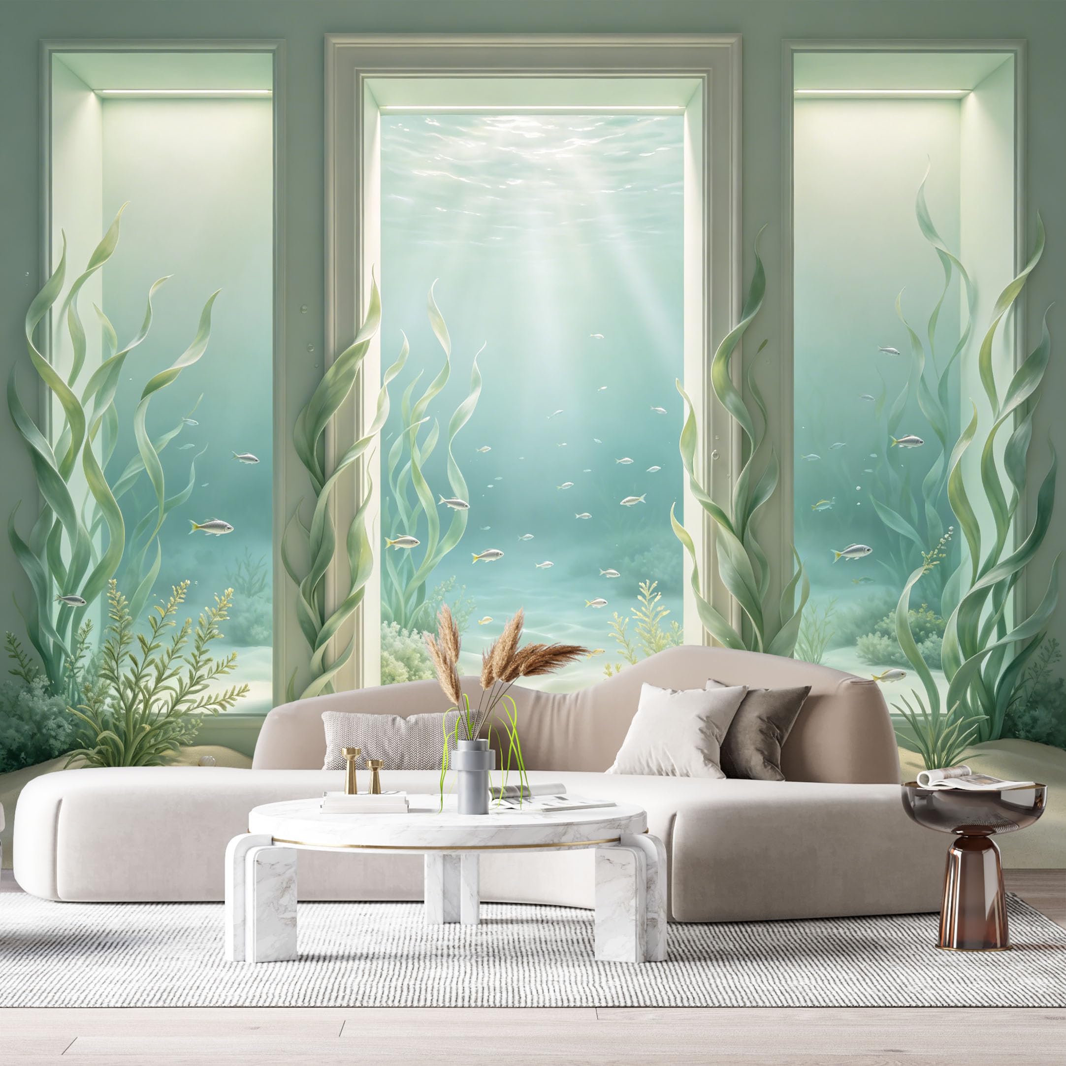 Custom Size Wall Murals Ocean Marine Underwater Seaweed Shells 3D Trompe L'Oeil SelfAdhesiveWall Fabric Removable Wallpaper Wall Decor for Living Room Bedroom Bathroom