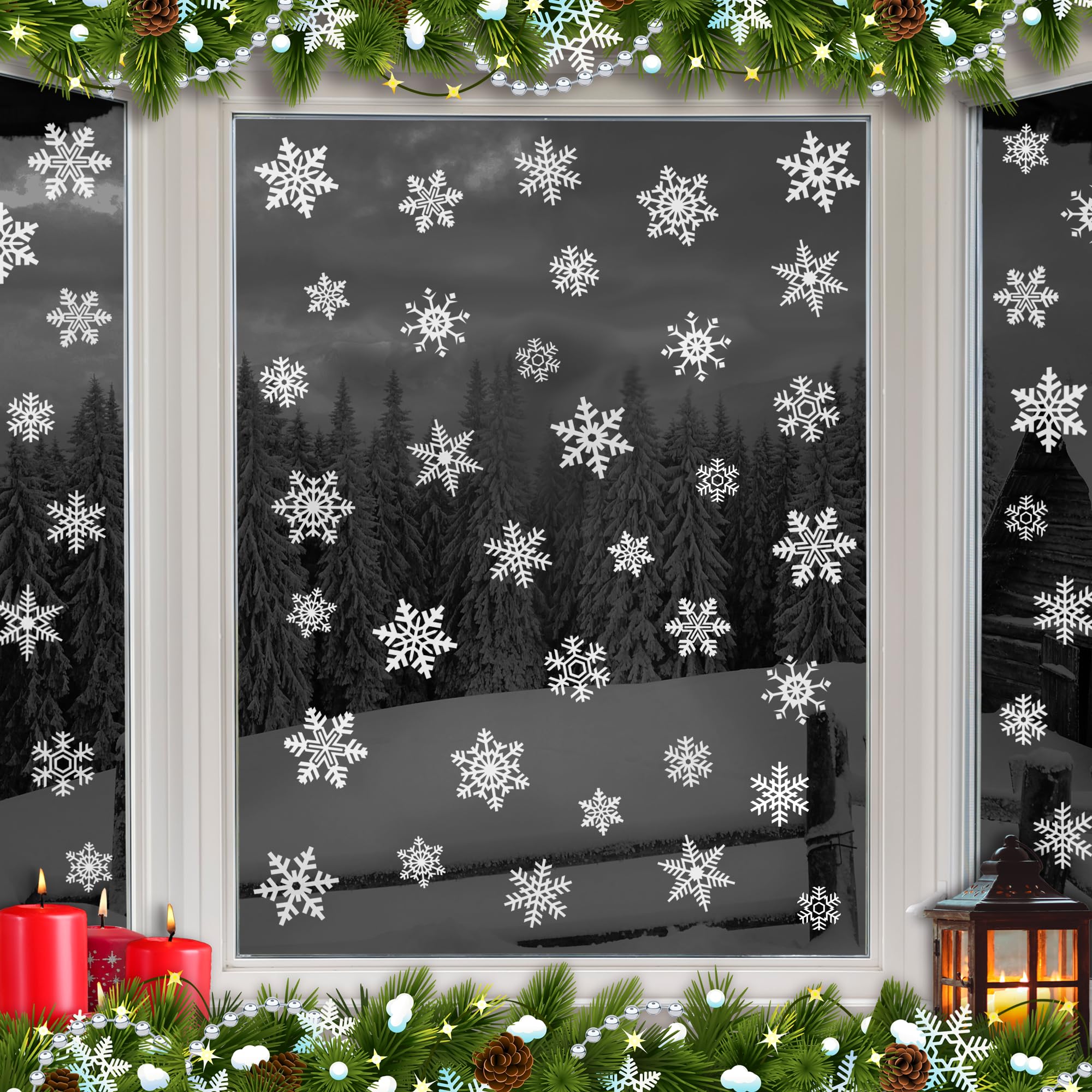 104 Original Snowflake Clings Quick and Simple Christmas Window Decorations Reusable PVC Stickers Vinyl Xmas Snow Decor for Glass (104)