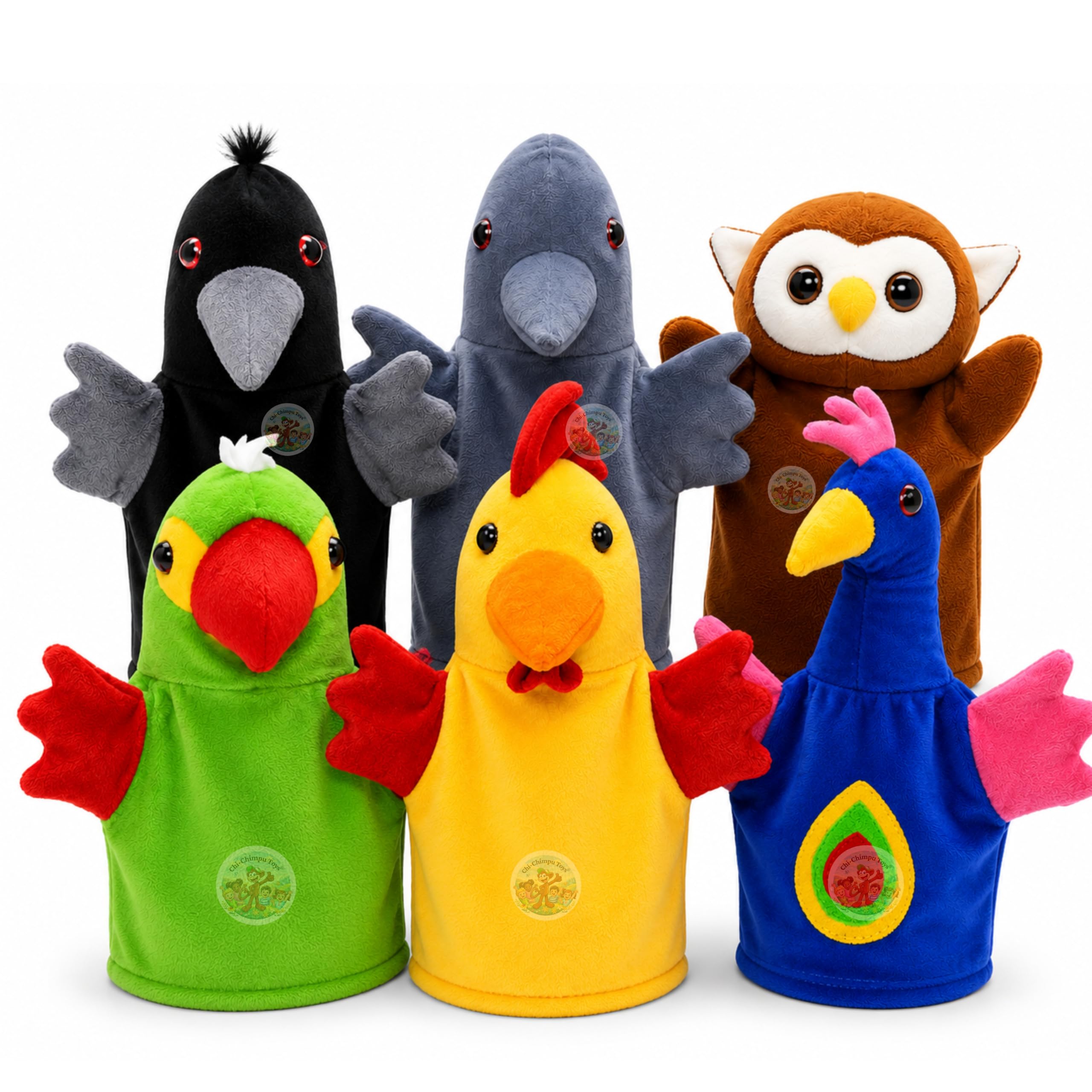 Birds Hand Puppets for Kids (Pack of 6) | Parrot, Chicken, Peacock, Crow, Pigeon & Owl Plush Hand Puppet Set | Educational Storytelling Toy for Preschool, Classroom, Role Play-image-10