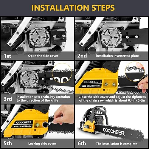 Miniatura 4 de COOCHEER Motosierras de gas de 62 CC, motosierra de gasolina de 2 tiempos de 20 pulgadas y 3.5 HP con tocones de árboles, extremidades, tala de