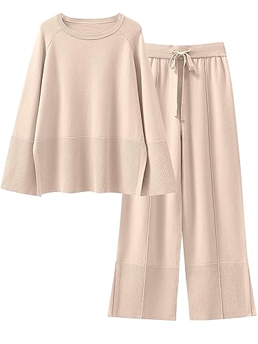 ANRABESS Womens 2 Piece Outfits Oversized Knit Sweater Set Wide