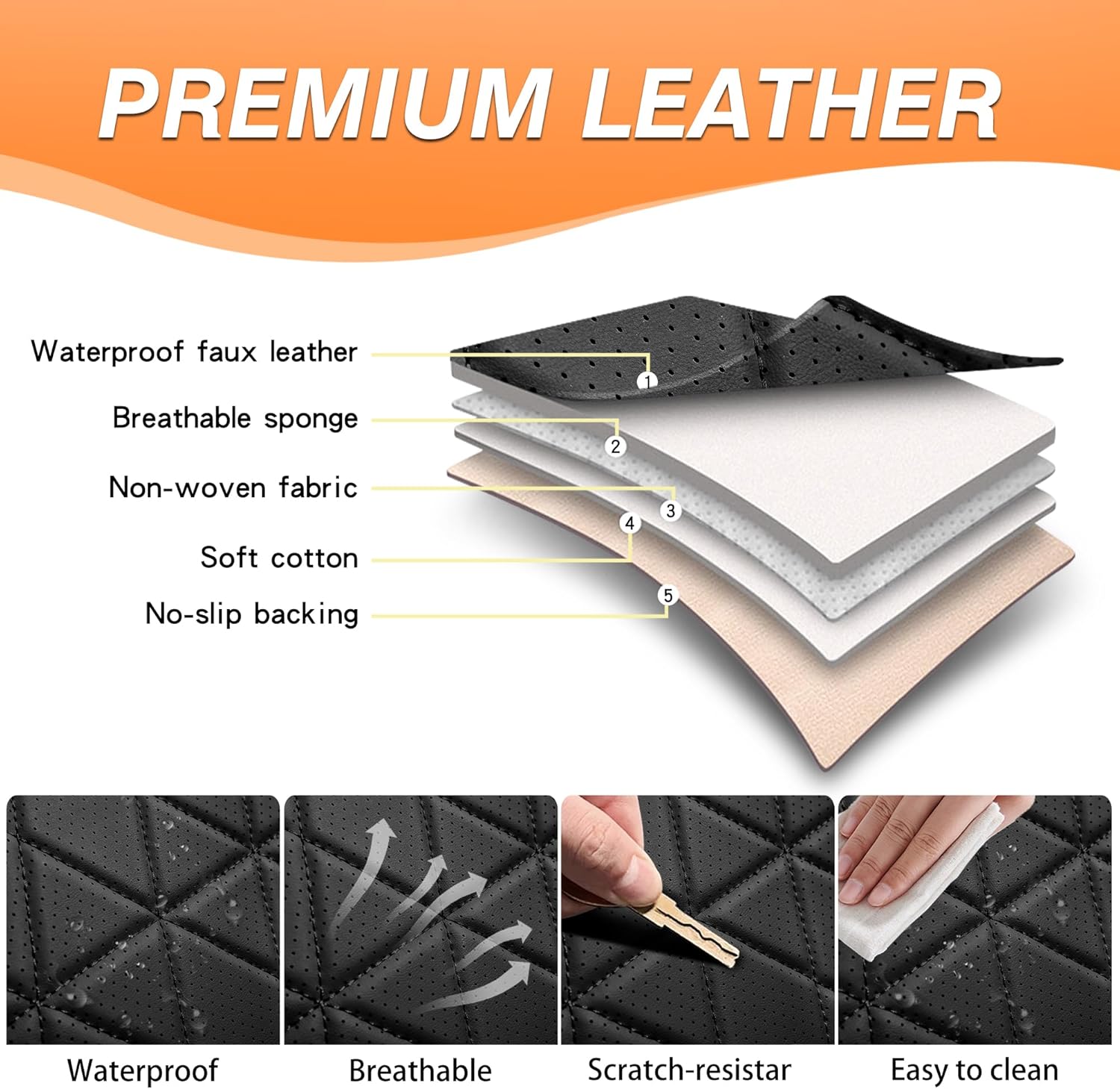 F150 Seat Covers, Napa Leather, Custom fit 2015-2026 F150 and 2017-2026 F250 F350 F450 Super Duty Crew Cab SuperCrew SuperCab Regular Cab(Front Pair, Black 2 pcs)