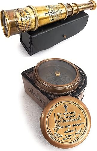 ALADEAN Combo de cristal espía y brújula grabados de latón vintage, sé fuerte y valiente, regalo inspirador para hombres, mujeres, niños y niñas
