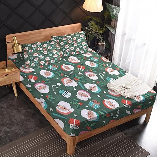 Vista 12 de Juego de sábanas tamaño Queen, sábanas de Navidad, sábanas y fundas de almohada, microfibra suave, bolsillo profundo y sin arrugas, juego de sábanas