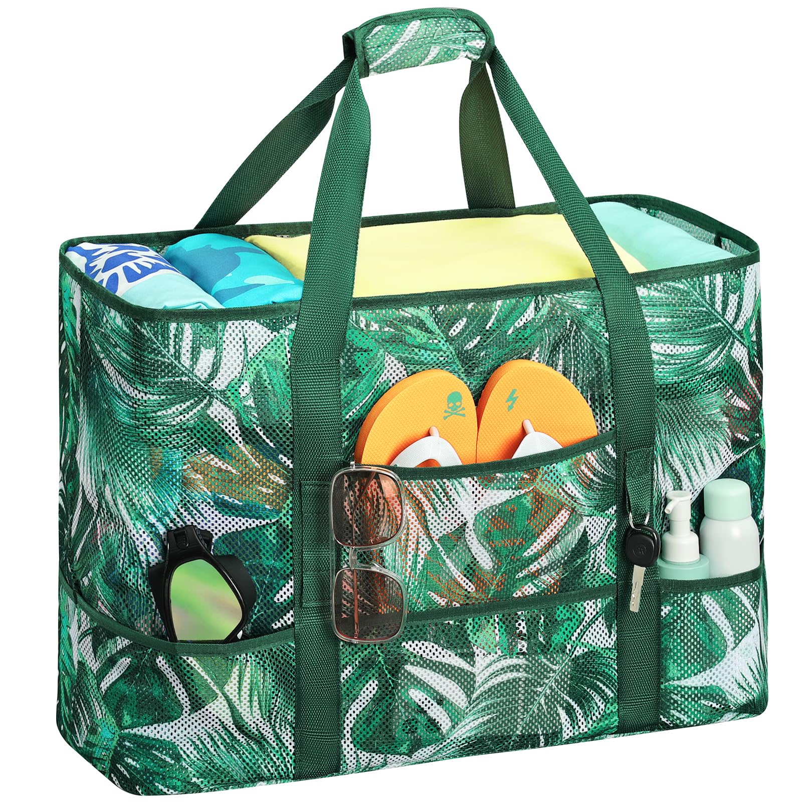 BBLIKE Bolsa de playa XXL familiar con cremallera, bolsa de baño XXL familiar, bolsa de playa grande, bolsa de baño plegable grande para mujer y hombre, para playa, viajes, juguetes, gimnasio, hojas