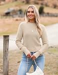 Zeagoo Chandail d'automne à col rond pour femmes 2026 Trendy Soft Ribbed Knit Long Sleeve Pull Jumper Tops