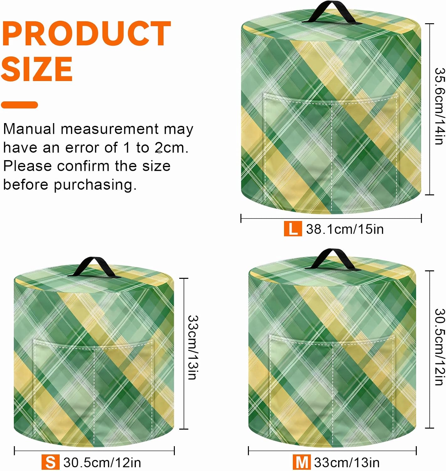 Kitchen Appliance Dust Cover for 6 Quart Instant Pot, Crock Pot, Pressure Cooker, Air Fryer - Decorative Dust Cover with Top Handle & Storage Pockets (Green Diagonal Check Pattern, 6 Quart) image 2