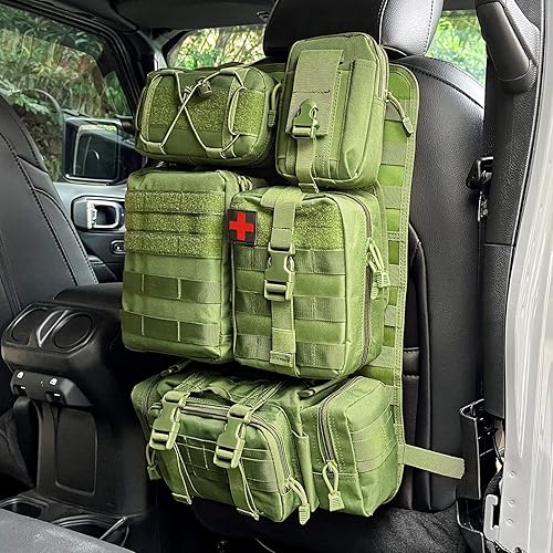MAIKER - Organizador táctico para respaldo de asiento de auto, organizador de panel de vehículo con 5 bolsas Molle desmontables, tamaño universal,