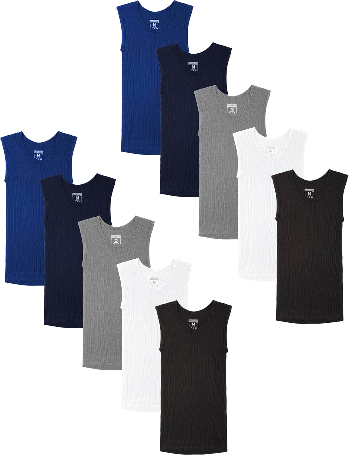 Andrew Scott Boys' Muscle Tank Top | Cotton Color Sleeveless Crew Neck Undershirts -Pack of 10