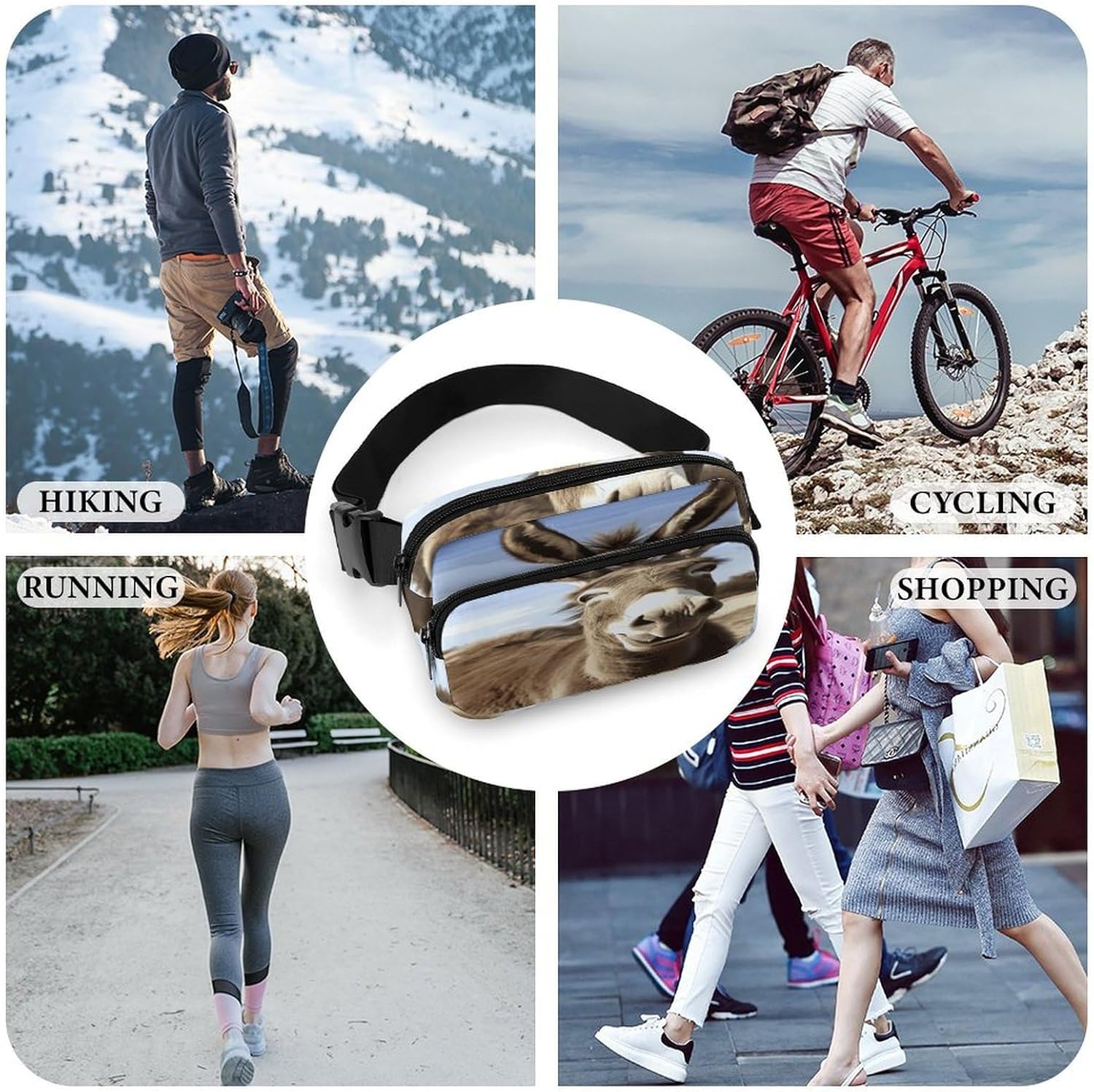 Funny Donkey Fanny Pack Belt Bag with Adjustable Strap Fashion Waist Bag for Outdoor Sports Hiking