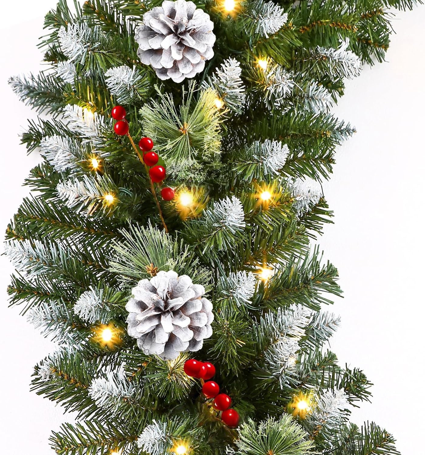 Weihnachtsdekoration, Girlande, 1,8 m, Weihnachtsgirlande mit Lichtern für Zuhause, Treppen, Kamine, Wände, künstliche Girlanden, Weihnachtsdekoration für drinnen und draußen
